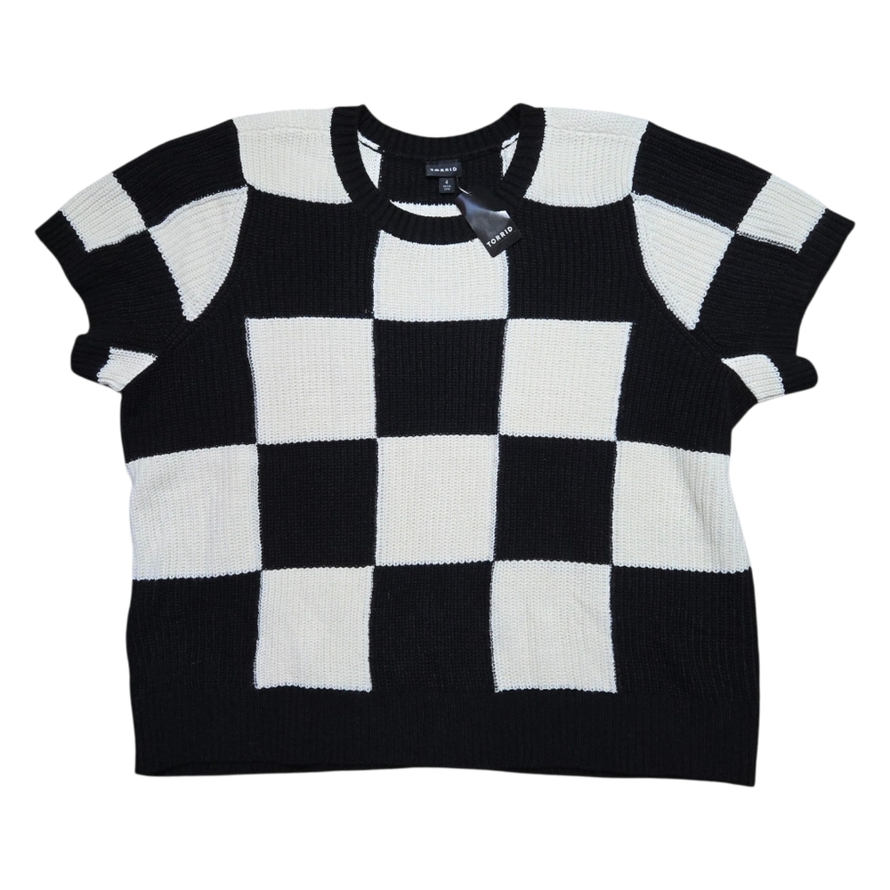 Torrid Short Sleeve Pullover Sweater Black White Checkered